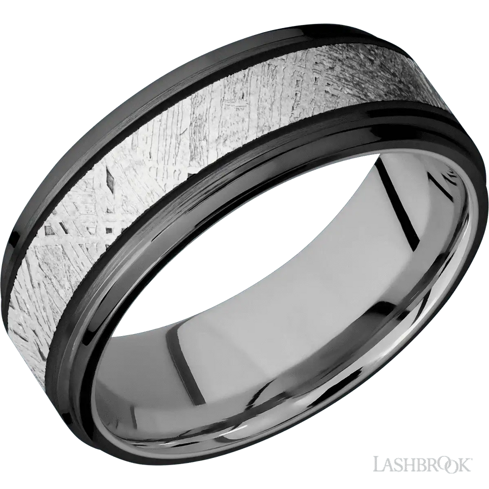 Zirconium with Satin , Polish Finish and Meteorite Inlay and Titanium - 8MM - Larson Jewelers