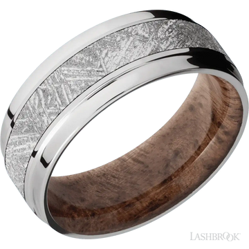 Titanium with Polish Finish and Meteorite Inlay and Pyinmaburl - 8MM - Larson Jewelers