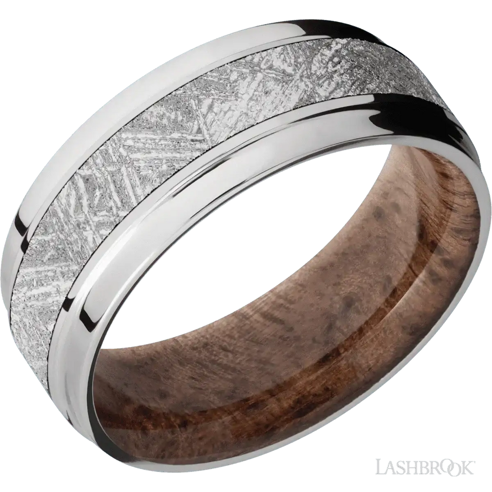 Titanium with Polish Finish and Meteorite Inlay and Pyinmaburl - 8MM - Larson Jewelers