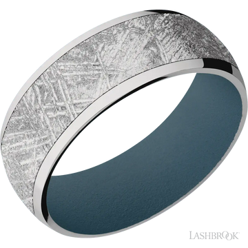 Titanium with Polish Finish and Meteorite Inlay and Stone Blue - 8MM - Larson Jewelers