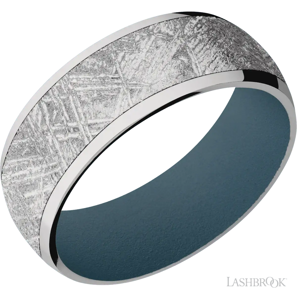 Titanium with Polish Finish and Meteorite Inlay and Stone Blue - 8MM - Larson Jewelers
