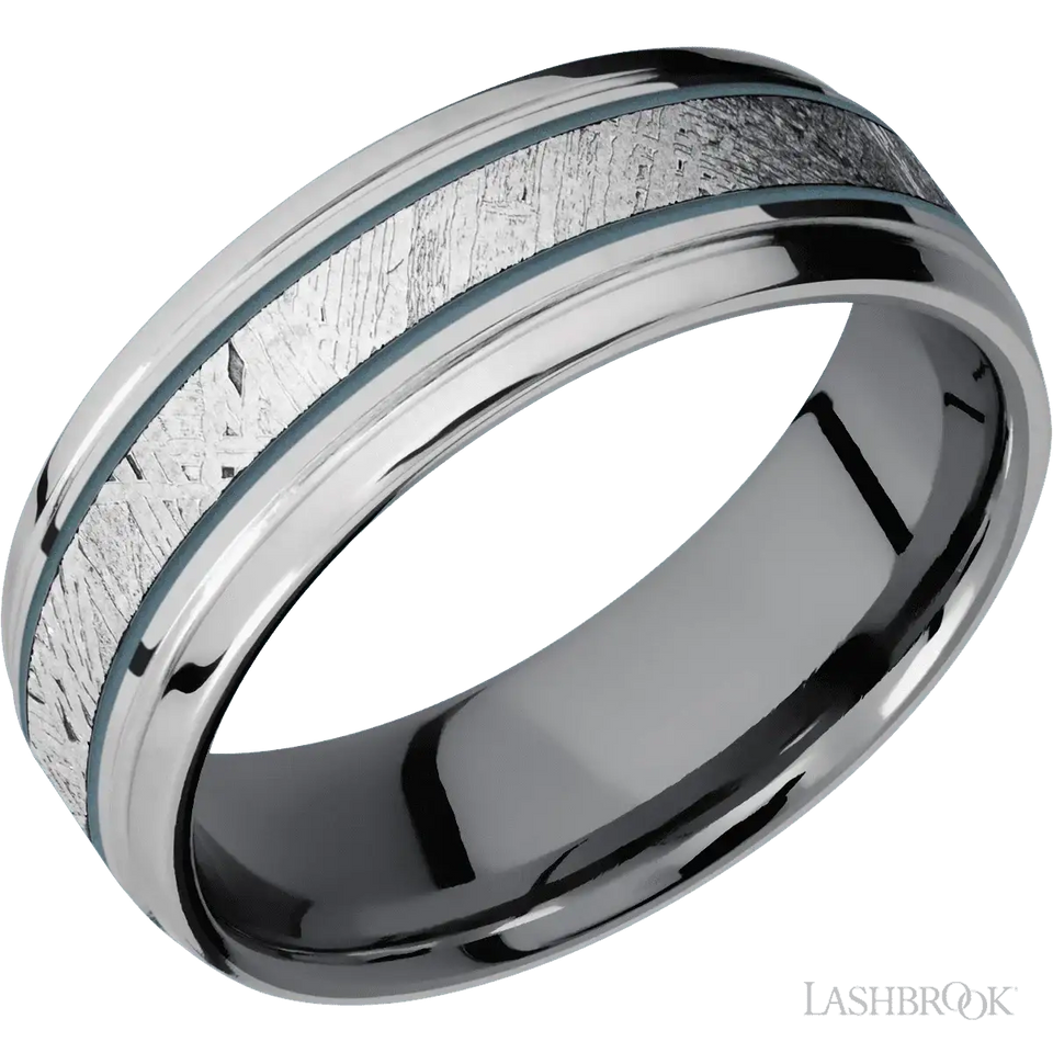 Titanium with Polish , Polish Finish and Meteorite Inlay and Tantalum - 7MM - Larson Jewelers