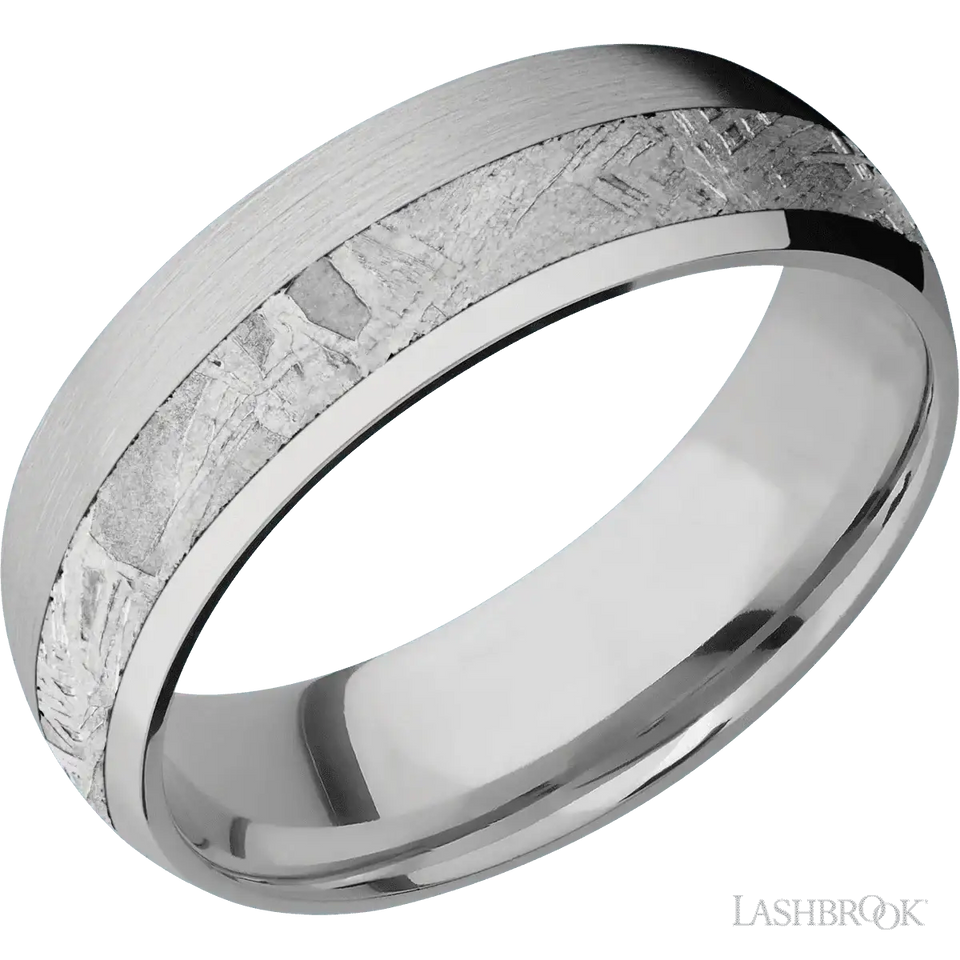 Titanium with Satin , Polish Finish and Meteorite Inlay - 7MM - Larson Jewelers