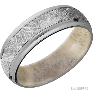 Titanium with Satin , Polish Finish and Meteorite Inlay and Antler - 7MM - Larson Jewelers