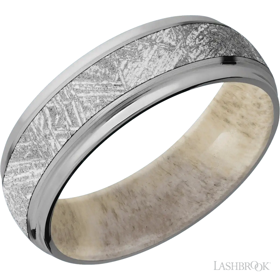 Titanium with Satin , Polish Finish and Meteorite Inlay and Antler - 7MM - Larson Jewelers