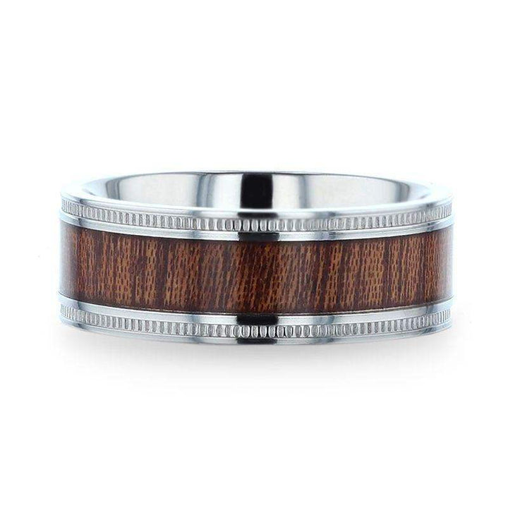 MOCHA Koa Wood Inlaid Titanium Men's Wedding Ring With Polished Milgrain Edges - 8mm - Larson Jewelers