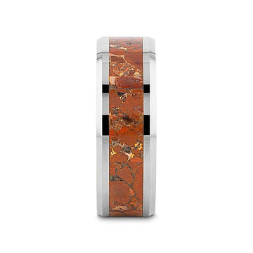 CROWN Tungsten Carbide ring with Beveled Edges and Orange Copper Conglomerate Inlay - 8mm - Larson Jewelers