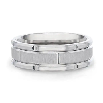 WARRICK Alternating Grooves And Horizontal Etched Finish Titanium Men's Wedding Band with Alternating Grooved Beveled Polished Edges - 8mm - Larson Jewelers