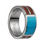 Titanium Wedding Band With Polished Edges & Pink Ivory Wood/Turquoise Inlay - 8mm - Larson Jewelers