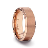 GLORY Rose Gold Plated Brushed Finish Center Titanium Men's Wedding Band With Polished Beveled Edges - 8mm - Larson Jewelers