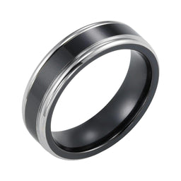 TRISTAN Flat Polished Black Titanium Comfort Fit Wedding Band with Polished Step Edges by Triton Rings - 6.5mm - Larson Jewelers