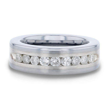 HOLDEN Flat Tungsten Carbide ring with Satin Finished Silver Inlay and 0.9 ctw Channel Set Diamonds by Thorsten - 8mm - Larson Jewelers