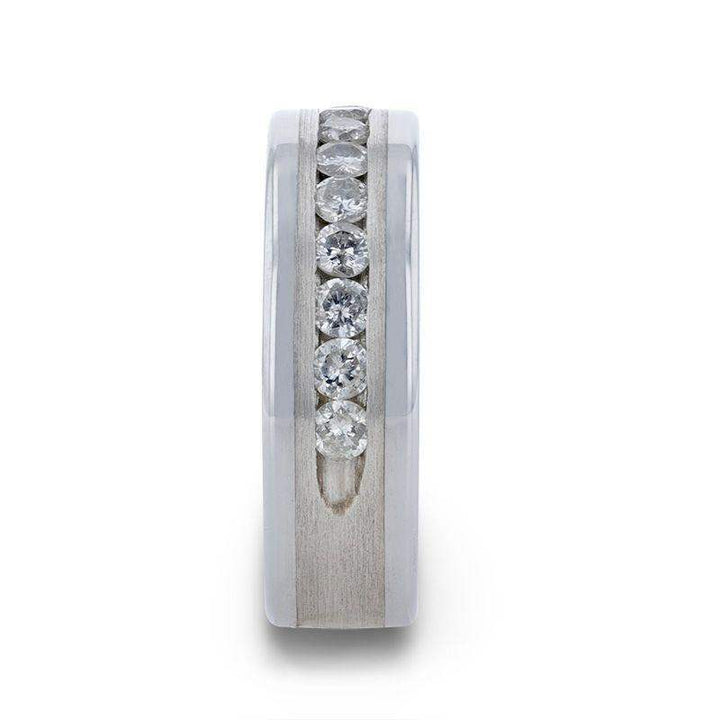 HOLDEN Flat Tungsten Carbide ring with Satin Finished Silver Inlay and 0.9 ctw Channel Set Diamonds by Thorsten - 8mm - Larson Jewelers