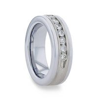 HOLDEN Flat Tungsten Carbide ring with Satin Finished Silver Inlay and 0.9 ctw Channel Set Diamonds by Thorsten - 8mm - Larson Jewelers