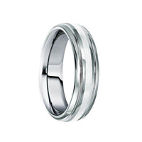SEPTIMIUS Platinum Inlaid Tungsten Wedding Band with Dual Grooves & Polished Finish - 6mm - Larson Jewelers