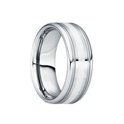 VALENS Polished Silver Inlaid Tungsten Wedding Ring with Dual Grooves - 8mm - Larson Jewelers