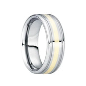 CAESAR 18K Yellow Gold Inlaid Tungsten Wedding Band with Dual Grooves - 8mm - Larson Jewelers