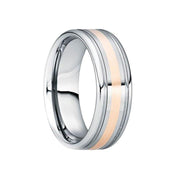 CAMILLUS Tungsten 18K Rose Gold Inlaid Wedding Band with Double Groove Accents - 8mm - Larson Jewelers