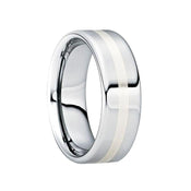 CASSIAN Tungsten Carbide Wedding Ring with 18K White Gold Inlay & Polished Finish - 8mm - Larson Jewelers
