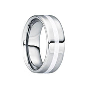 SEVERINUS Polished Tungsten Carbide Wedding Ring with Platinum Inlay Strip - 6mm & 8mm - Larson Jewelers