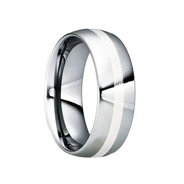 TATANIUS Platinum Inlaid Polished Tungsten Carbide Wedding Ring by Crown Ring - 8mm - Larson Jewelers