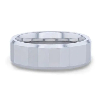 REFLECTOR Faceted Polished Center Tungsten Men's Wedding Band With Polished Beveled Edges - 8mm - Larson Jewelers