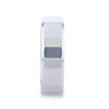 REFLECTOR Faceted Polished Center Tungsten Men's Wedding Band With Polished Beveled Edges - 8mm - Larson Jewelers