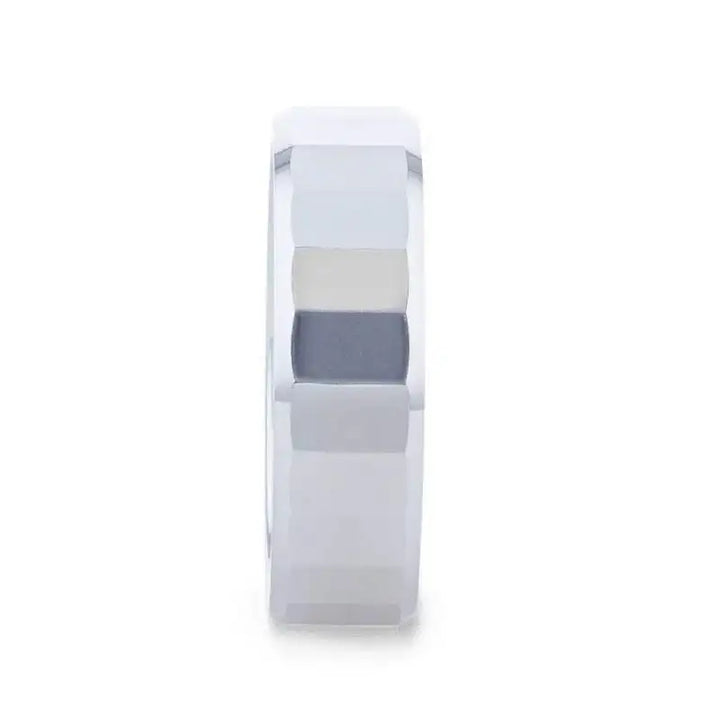 REFLECTOR Faceted Polished Center Tungsten Men's Wedding Band With Polished Beveled Edges - 8mm - Larson Jewelers