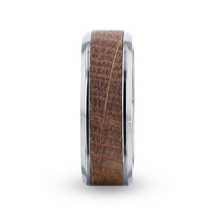 CASK Whiskey Barrel Inlaid Titanium Men's Wedding Band With Beveled Polished Edges Made From Genuine Whiskey Barrels - 8mm - Larson Jewelers