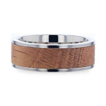 STILL Whiskey Barrel Inlaid Titanium Men's Wedding Band With Flat Polished Edges Made From Genuine Whiskey Barrels - 8mm - Larson Jewelers