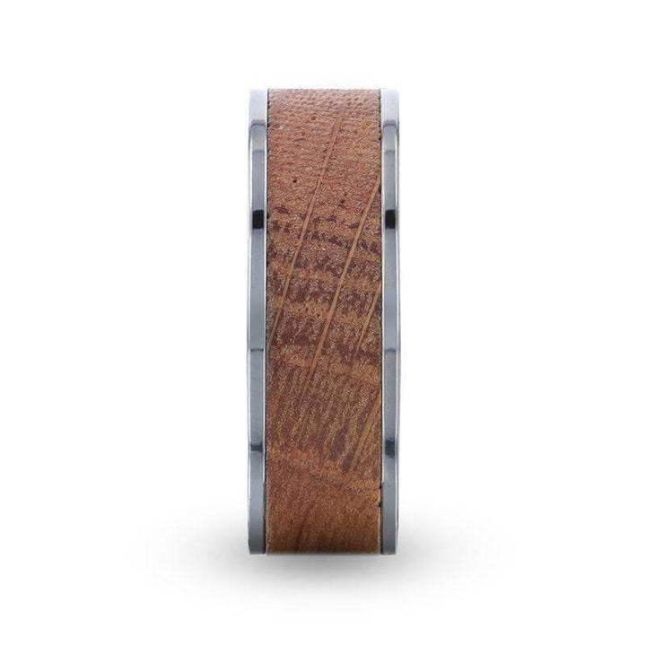 STILL Whiskey Barrel Inlaid Titanium Men's Wedding Band With Flat Polished Edges Made From Genuine Whiskey Barrels - 8mm - Larson Jewelers