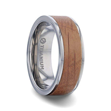 STILL Whiskey Barrel Inlaid Titanium Men's Wedding Band With Flat Polished Edges Made From Genuine Whiskey Barrels - 8mm - Larson Jewelers