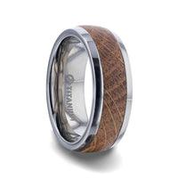 STAVE Whiskey Barrel Inlaid Titanium Men's Wedding Band With Domed Polished Edges Made From Genuine Whiskey Barrels - 8mm - Larson Jewelers
