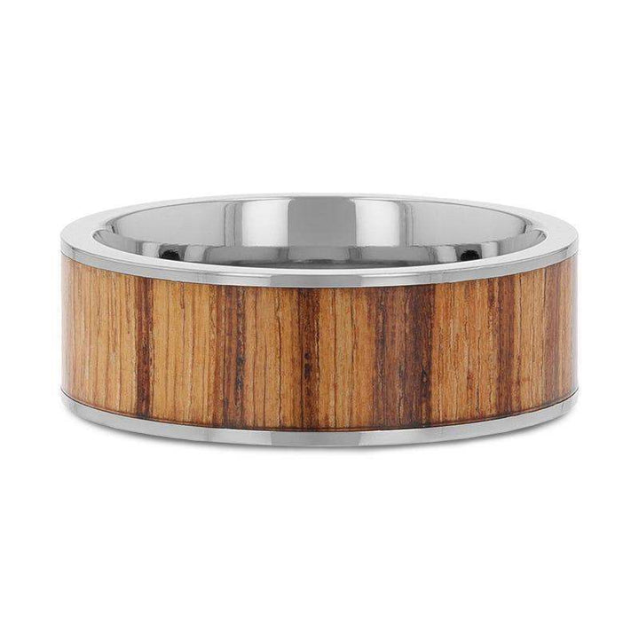 LAMAR Zebrawood Inlaid Flat Titanium Men's Wedding Band With Flat Polished Edges - 8mm - Larson Jewelers