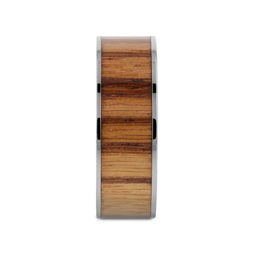LAMAR Zebrawood Inlaid Flat Titanium Men's Wedding Band With Flat Polished Edges - 8mm - Larson Jewelers