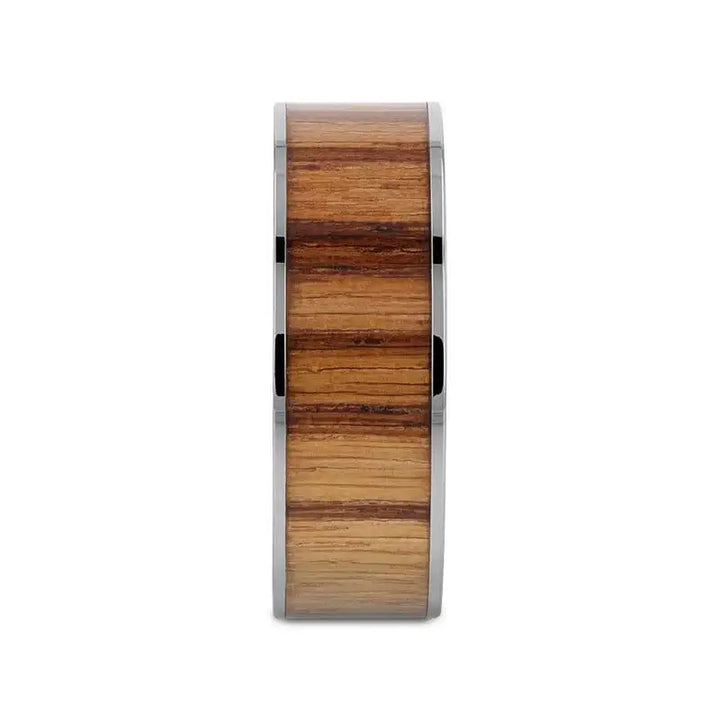 LAMAR Zebrawood Inlaid Flat Titanium Men's Wedding Band With Flat Polished Edges - 8mm - Larson Jewelers