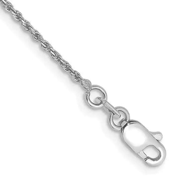 14K White Gold 9 inch 1.15mm Diamond-cut Machine Made Rope with Lobster Clasp Chain Anklet - Larson Jewelers