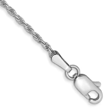 14K White Gold 8 inch 1.3mm Diamond-cut Machine Made Rope with Lobster Clasp Chain Bracelet Chain Bracelet - Larson Jewelers