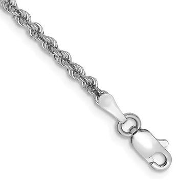 14K White Gold 8 inch 2.25mm Regular Rope with Lobster Clasp Chain Bracelet - Larson Jewelers