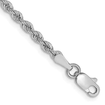 14K White Gold 7 inch 2.5mm Regular Rope with Lobster Clasp Chain Bracelet - Larson Jewelers