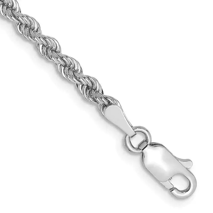 14K White Gold 7 inch 2.75mm Regular Rope with Lobster Clasp Chain Bracelet - Larson Jewelers