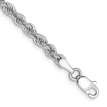 14K White Gold 7 inch 3mm Regular Rope with Lobster Clasp Chain Bracelet - Larson Jewelers