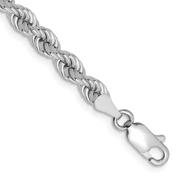 14K White Gold 7 inch 4mm Regular Rope with Lobster Clasp Chain Bracelet - Larson Jewelers