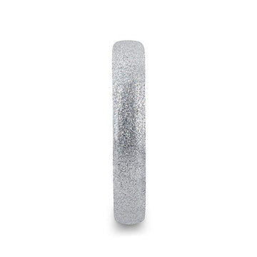 Front angle of an 8mm domed tungsten carbide ring with sandblasted crystalline finish, polished interior