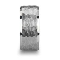 MARTEL White Tungsten Ring with Hammered Finish and Polished Bevels - 10mm - Larson Jewelers