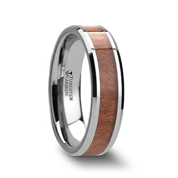 KODIAK Tungsten Wedding Band with Bevels and Rosewood Inlay - 4mm - 12mm - Larson Jewelers