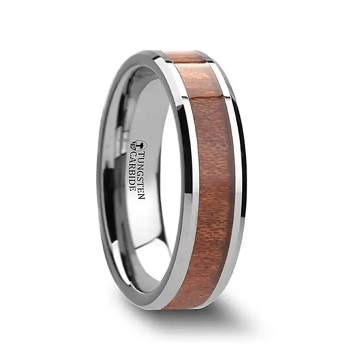 KODIAK Tungsten Wedding Band with Bevels and Rosewood Inlay - 4mm - 12mm - Larson Jewelers