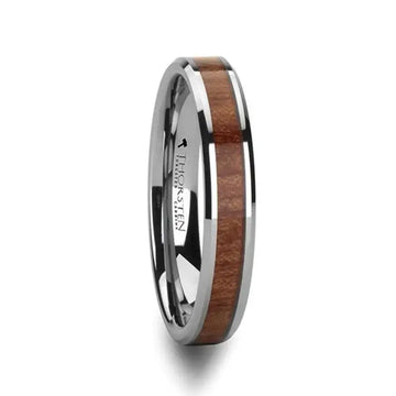 KODIAK Tungsten Wedding Band with Bevels and Rosewood Inlay - 4mm - 12mm - Larson Jewelers