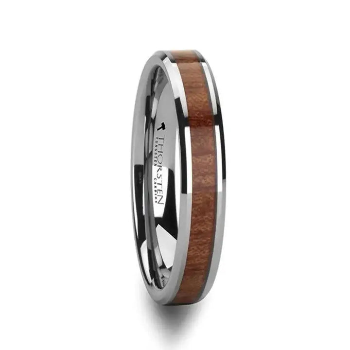 KODIAK Tungsten Wedding Band with Bevels and Rosewood Inlay - 4mm - 12mm - Larson Jewelers