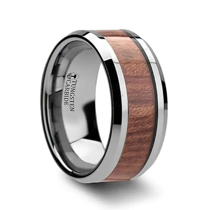 KODIAK Tungsten Wedding Band with Bevels and Rosewood Inlay - 4mm - 12mm - Larson Jewelers